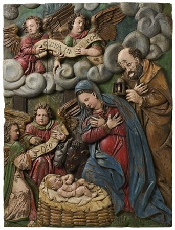 Manifattura spagnola, seconda metà del secolo XVI. ''Natività'' pannello in leg