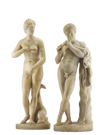 Scultore del secolo XIX. Due figure in alabastro da un modello classico raffigu