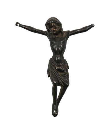 Arte francese, secolo XV. Crocifisso in bronzo (h. cm 12,5) (difetti e mancanze