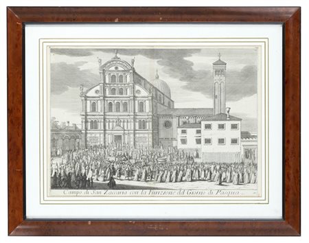 Lotto composto da tre acqueforti edite da Domenico Lovisa raffiguranti "Veduta