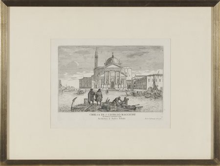 Lotto composto da un'acquaforte di Luca Carlevarijs raffigurante "Chiesa di S.