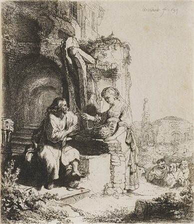 Rembrandt Harmenszoon van Rijn "Gesù e la Samaritana fra le rovine"
acquaforte e