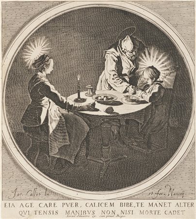 Jacques Callot "Le Bénédicité"
acquaforte (mm 194x171)
in cornice (difetti)

Pro