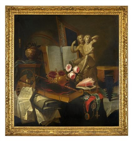 Maestro della fine del secolo XVIII

"Vanitas con regalie e simboli delle arti"