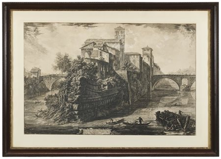 Giovanni Battista Piranesi "Veduta dell'isola Tiberina", dalla serie "Vedute di