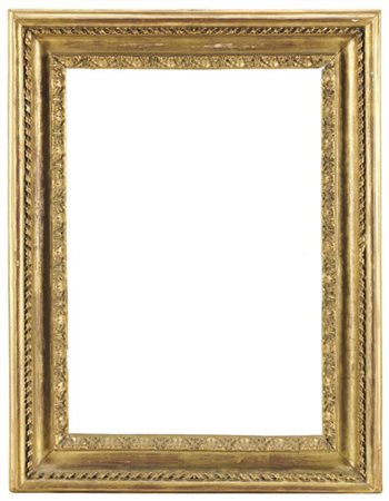 Cornice in legno intagliato e dorato a doppio ordine con bordura cordonata e a