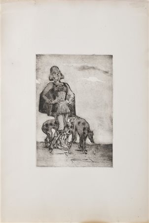 Luigi Conconi "Paggio e levrieri"
acquaforte monotipata (mm 320x228 all'impronta
