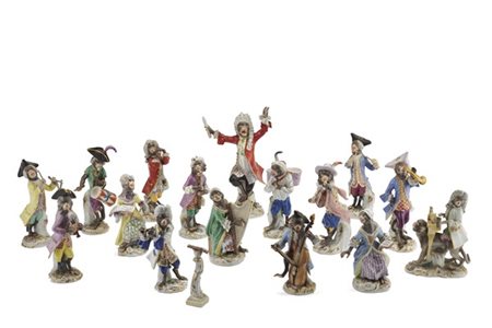 Manifattura di Meissen, secolo XX. "Orchestra delle scimmie" gruppo di quindici
