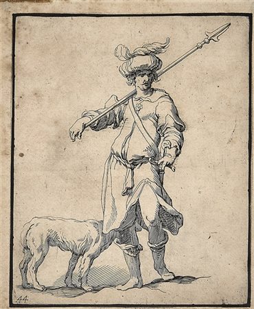 FREDERIK BLOEMAERT "Soldato con picca"
acquaforte (mm 223x187 al visibile)
in co