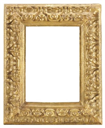 Cornice in legno intagliato e dorato decorato da motivi stilizzati. Secolo XVII