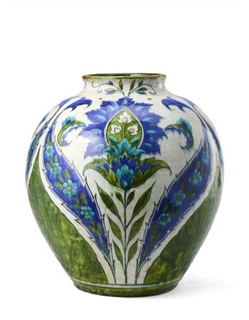 Manifattura persiana (Iran), secolo XIX. Vaso di forma ovoidale in ceramica dip