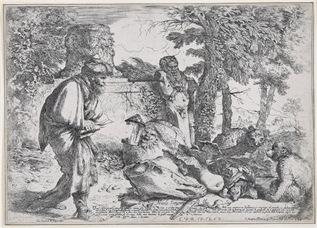 Giovanni Benedetto Castiglione "Diogene cerca un uomo"acquaforte, II/II (mm 220