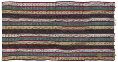 Scialle Kashmir, India, secolo XVIII. Spolinato a mano in lana con iscrizione r