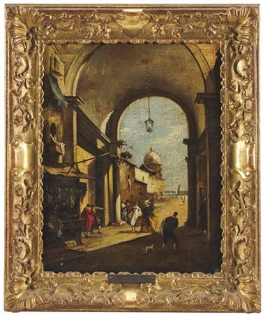 Seguace di Francesco Guardi dell'inizio del secolo XIX

Coppia di dipinti ad ol