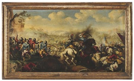 Scuola del secolo XVIII

"Scena di battaglia"
olio su tela (cm 80x144)
in corni