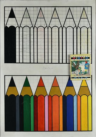 Aldo Mondino (1938 - 2005) SENZA TITOLO acrilico, pastello e collage su...