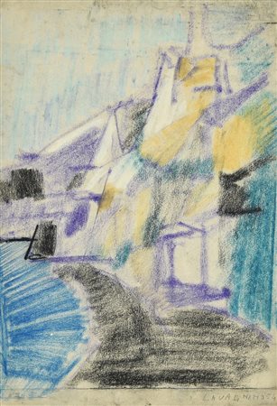 Pierluigi Lavagnino (1933 - 1999) PAESAGGIO - ROCCE A ZOAGLI, 1954 pastello...