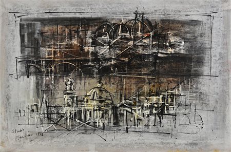 Piero Garino (1922 - 2009) STUDIO, 1958 tecnica mista su tavola, cm 40x60...