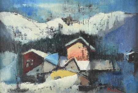 Piero Garino (1922 - 2009) MACUGNAGA, 1955 olio su tavola, cm 16x24 firma sul...