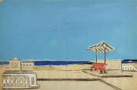 Enrico Paulucci (1901 - 1999) CIELO AZZURRO E PANCHINA ROSSA, 1935 tecnica...