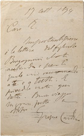 CARDUCCI GIOSUE' - Lettera autografa con firma di pugnoDatata 17 settembre...
