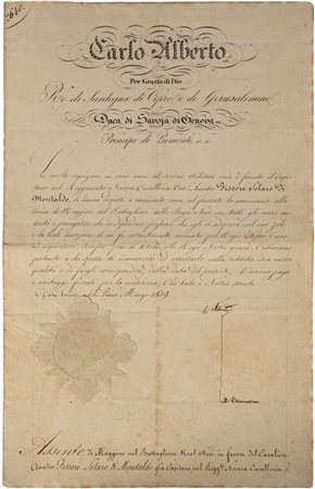 CARLO ALBERTO DI SAVOIA - Decreto con autografo di Re Carlo Alberto di Savoia...
