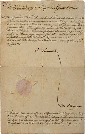 VITTORIO EMANUELE I - Decreto di conferimento della carica di Sottotenente...