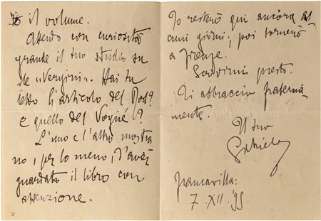 D'ANNUNZIO GABRIELE PRINCIPE DI MONTENEVOSO, Lettera manoscritta indirizzata...