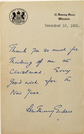 EDEN Sir ROBERT ANTHONY - LETTERA AUTOGRAFA CON FIRMA DI PUGNOUomo politico,...