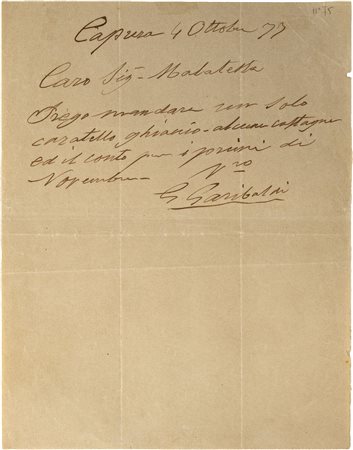 GARIBALDI GIUSEPPE - Lettera autografa e con firma di pugno27 x 21...