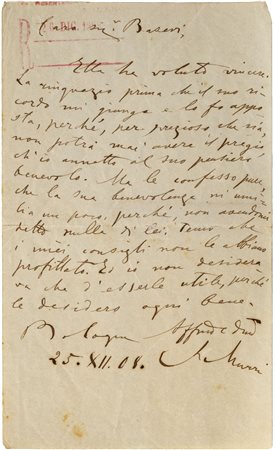 MURRI AUGUSTO - Lettera autografa di una facciata con firma di pugnoDatata...