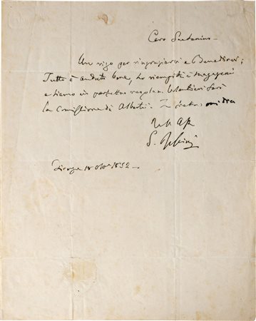 ROSSINI GIOACHINO (1792 -1868) Lettera con testo e firma autografa...