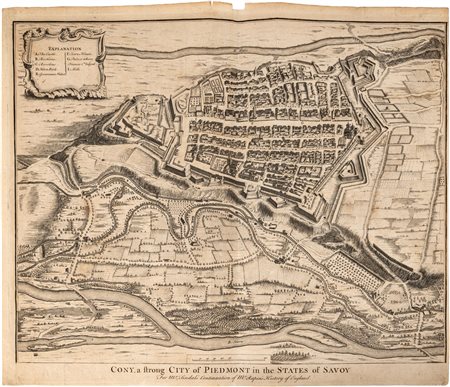 ANTICA STAMPA CUNEO - Cony, a strong city of Piedmont in the States of Savoy...