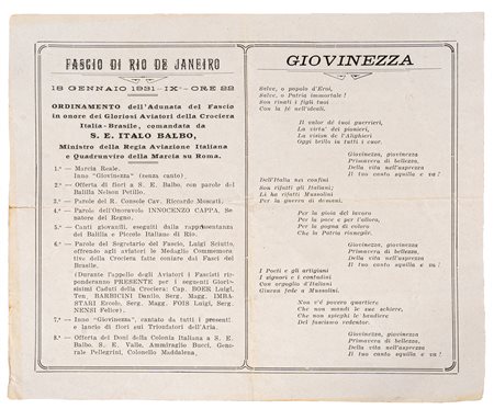 FASCIO DI RIO DE JANEIRO - Ordinamento dell'Adunata in onore degli aviatori...