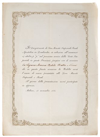 INVITO STAMPATO DI SUA MAESTÀ Imperiale Reale Apostolica in Lombardia a...