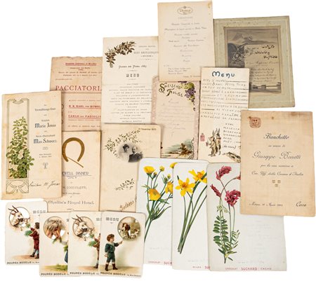 MENU' - Lotto di 18 menùPeriodo 1880 - 1930Diverse dimensioni a cartoncino...