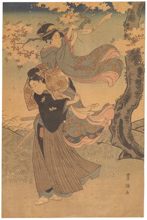Toyokuni Utagawa (1769 - 1825), imitatore di
“Fiori nel vento”, rielaborazione del pannello centrale