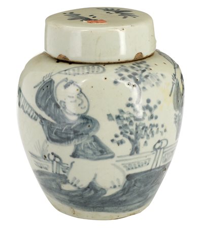 Cina. XX secolo
Piccola giara con coperchio e decoro di bambini che giocano