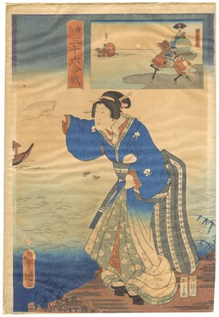 Kunisada Utagawa (1786 - 1865)
Bijin con riquadro di Samurai, dalla serie “E awase sanjurokka sen”, 1840-1860