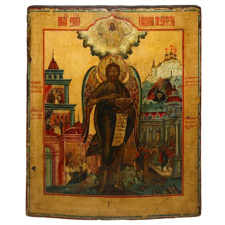 Icona russa raffigurante San Giovanni con sacri episodi, Fine 18° secolo