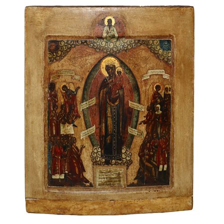 Icona russa raffigurante Madonna degli afflitti con bambino in braccio, Fine 18° secolo