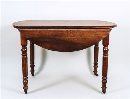 TAVOLO TONDO A BANDELLE IN NOCE - ROUND WALNUT DROP-LEAF TABLE XIX secolo -...