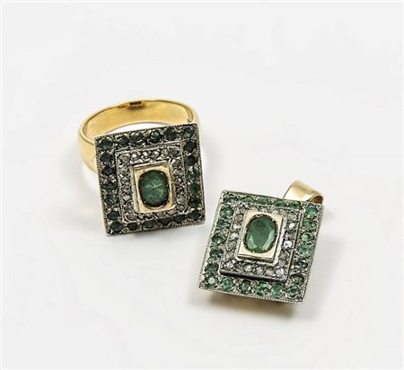 ANELLO IN ORO GIALLO, ARGENTO, SMERALDI E DIAMANTI - GOLD, SILVER, EMERALD...