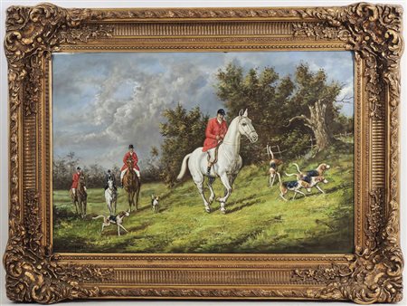 SCENA DI CACCIA ALLA VOLPE - FOX HUNTING SCENE olio su tela - oil on canvas,...