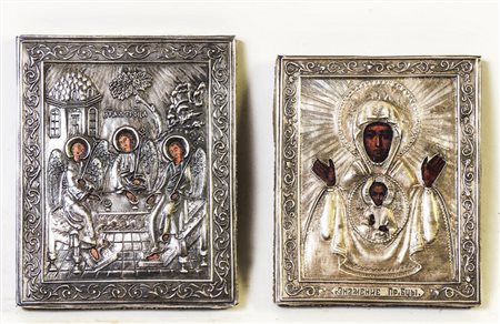 DUE PICCOLE ICONE CON RITZA IN ARGENTO - TWO SMALL ICONS WITH SILVER RITZA...