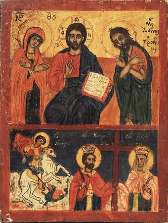 ICONA - ICON tempera su tavola - tempera on paper raffigurante Cristo e Santi...