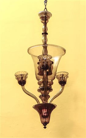 LAMPADARIO IN VETRO COLOR SABBIA- VENETIAN GLASS CHANDELIER Murano, Venini,...