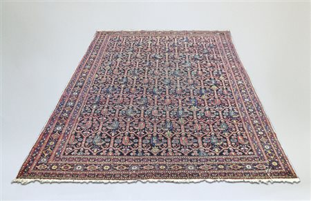 TAPPETO PERSIANO - PERSIAN RUG fondo blu scuro, campo con motivo a rete e...