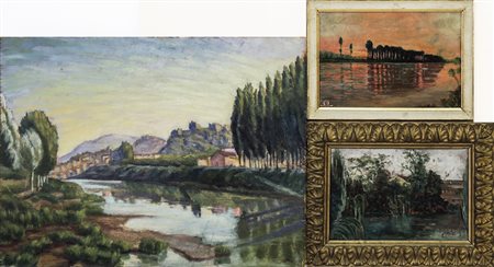 LOTTO DI DIPINTI - PAINTINGS LOT raffiguranti paesaggi fluviali, firmati, uno...