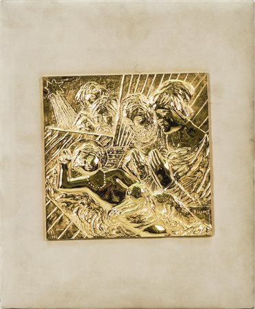 SALVATORE FIUME (1915-1997) Natività - Nativity bassorilievo in bronzo dorato...